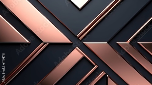 1141. Rose Gold and Gunmetal Metallic Line Abstract Background. Generative AI