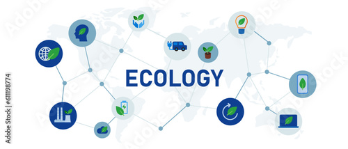 Ecology eco global environment friendly concept of business interconnected icon set illustration