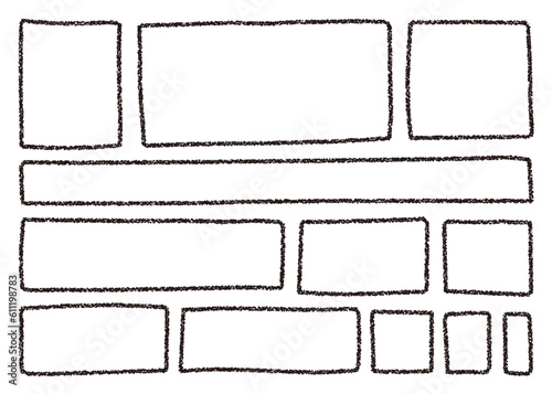 クレヨン素材　手描きのラフなフレームセット 四角