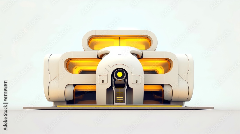 3D futuristic sci-fi white yellow city architecture with organic skyscrapers, for science fiction or fantasy backgrounds, Abstract building, Generative AI illustration