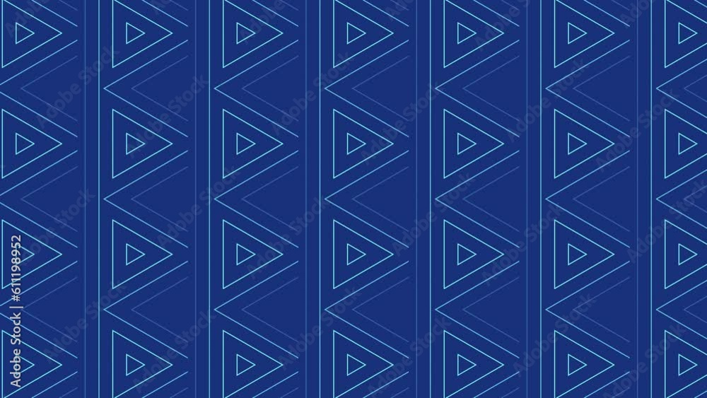 Seamless geometric triangles pattern motion graphics blue background. 4K footage