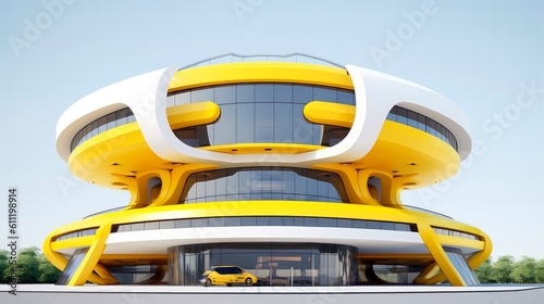3D futuristic sci-fi white yellow city architecture with organic skyscrapers, for science fiction or fantasy backgrounds, Abstract building, Generative AI illustration