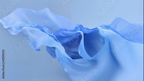 Abstract blue background with layers of silk folded drapery, fashion wallpaper with levitating cloth