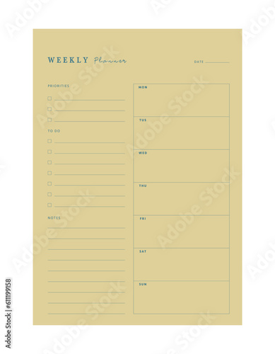 (Pear) Weekly Planner. Minimalist planner template set. Vector illustration. 