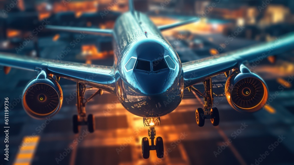 AI generated 3d image of airplane hologram in blurred background with ...