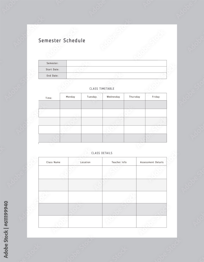 Semester Planner. Minimalist planner template set. Vector illustration.
