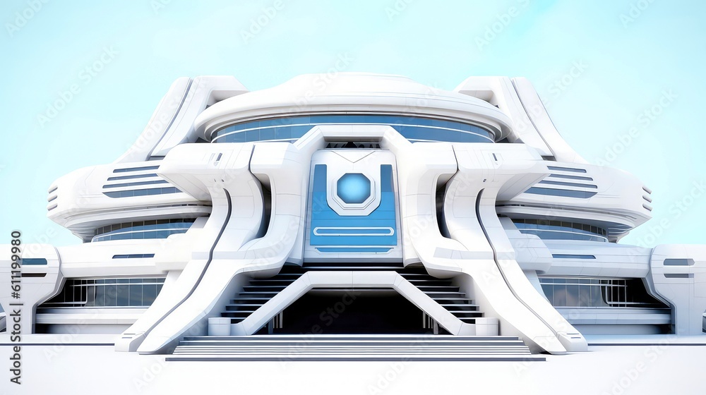 3D futuristic sci-fi white blue city architecture with organic skyscrapers, for science fiction or fantasy backgrounds, Abstract building, Generative AI illustration 3D futuristic sci-fi white blue city architecture with organic skyscrapers, for science fiction or fantasy backgrounds, Abstract building, Generative AI illustration