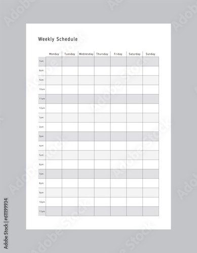 Weekly Schedule planner. Minimalist planner template set. Vector illustration.	 