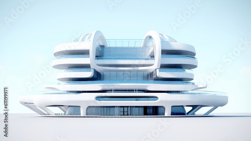 3D futuristic sci-fi white blue city architecture with organic skyscrapers, for science fiction or fantasy backgrounds, Abstract building, Generative AI illustration © AITTHIPHONG