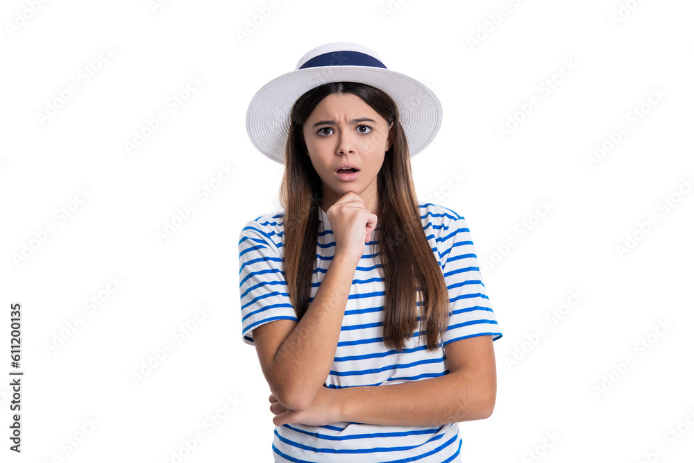 summer trendy shocked teen girl in studio. photo of summer trendy teen girl wearing hat. summer trendy shocked teen girl in studio. photo of summer trendy teen girl wearing hat.