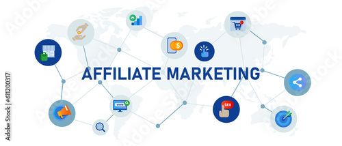 Affiliate marketing program icon connected concept of internet sales method of affiliation