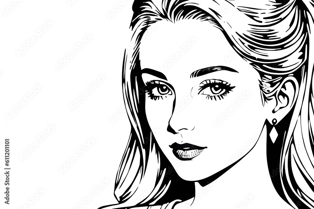 Fototapeta premium Pretty Model Women in black and white drawing