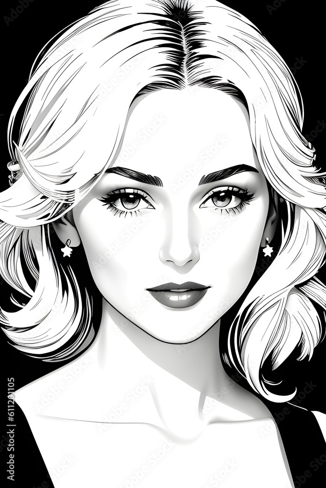 Pretty Model Women in black and white drawing Pretty Model Women in black and white drawing