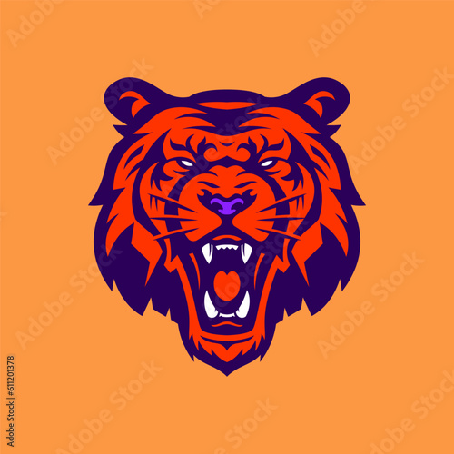 Tiger head esport mascot logo for gaming, baseball, soccer team. Silhouette of tiger head vector illustration.