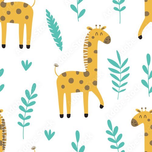 Seamless childish pattern with cute giraffe. Creative childlike texture for fabric  wrapping  textile  wallpaper  clothing. Vector illustration