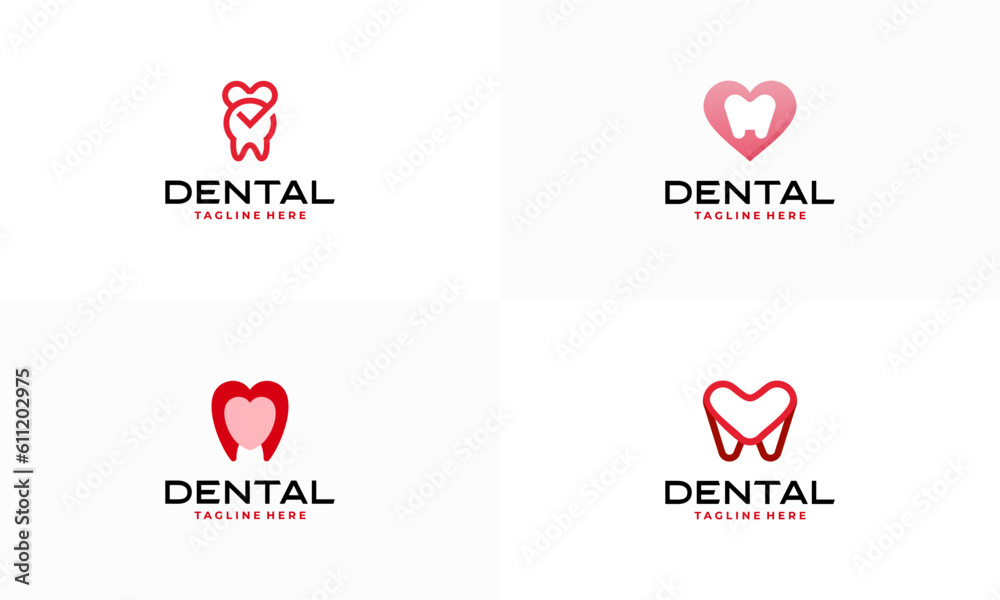 Set of Dental Care Vector Abstract Illustration Logo Icon Design Template Element, Dental and Love logo symbol