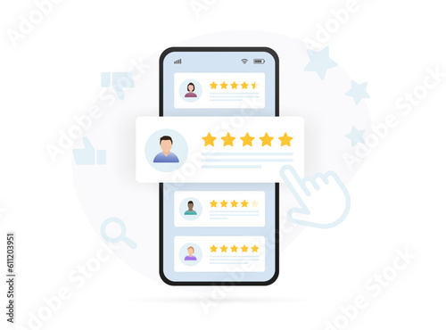 Leverage user reviews for better business growth. Enhance customer satisfaction with feedback and ratings. Customer experience vector illustration isolated on white background