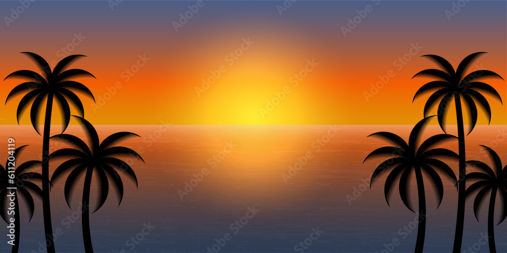 Coconut Tree or Palm Tree at the Beach During Sunset. Sunset Background. Paradise Tropical Island in Summer and Holiday Concept.