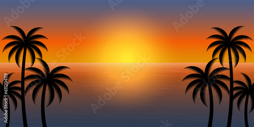 Coconut Tree or Palm Tree at the Beach During Sunset. Sunset Background. Paradise Tropical Island in Summer and Holiday Concept. © BillionsPhoto