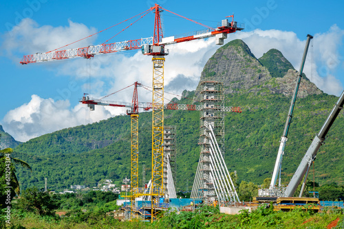 Bridge construction across the Gand River North West in BeauBassin, Mauritius. photo