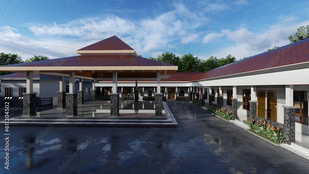 modern traditional house facade design. 3d renders modern traditional house facade design. 3d renders