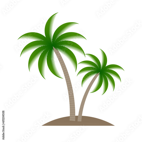 Coconut Tree or Palm Tree Icon. Tropical Island in Summer. Vector Illustration Isolated on White Background.
