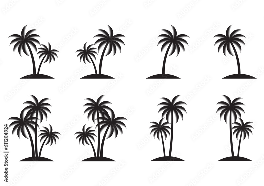 Coconut Tree or Palm Tree Silhouette. Vector Illustration Isolated on White Background.