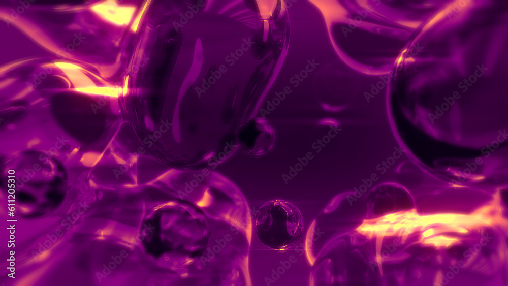 Fototapeta premium purple and orange shining disco dance fantastic amorphic meta objects - abstract 3D rendering