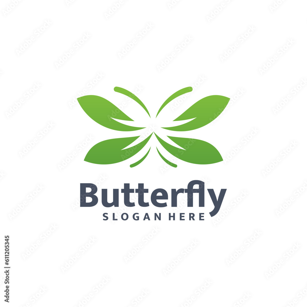Butterfly green leaf logo template design. Vector illustration