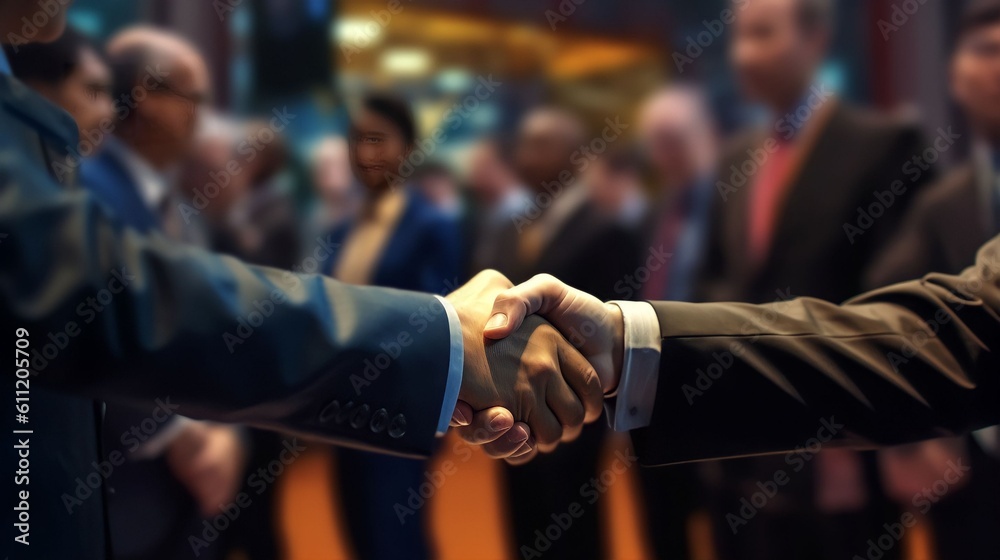 country leaders shaking hands at an international conference, Generative AI - obrazy, fototapety, plakaty 