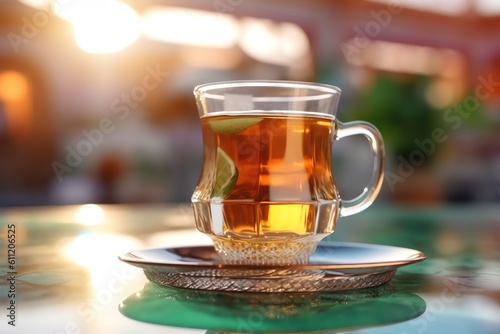 A glass of traditional Arabic mint tea. generative AI