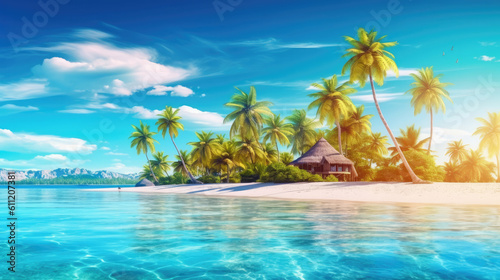 Tropical beach background. Summer holiday and travel vacation concept  Generative AI