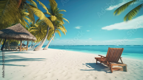 Tropical beach background. Summer holiday and travel vacation concept, Generative AI © Sasint