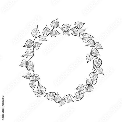 leaf line art hand draw wreath nature swirl drawing for decorative border design and artistic Illustration