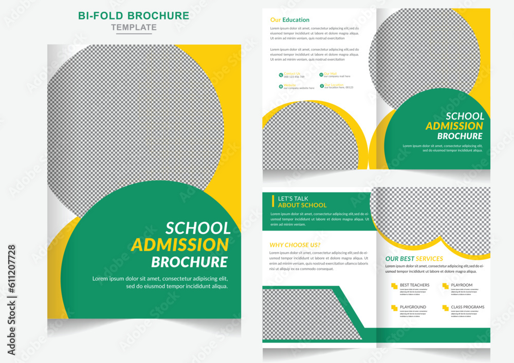 Education Bifold Brochure with modern abstract school admission brochure design template