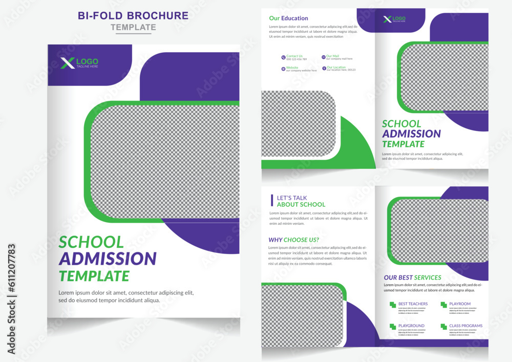 Education Bifold Brochure with modern abstract school admission brochure design template