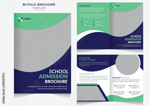 Kids back to school admission bifold brochure design or back-to-school admission brochure template