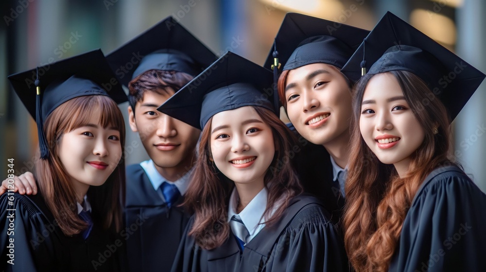 Asian Diversity college students in graduation, Generative AI