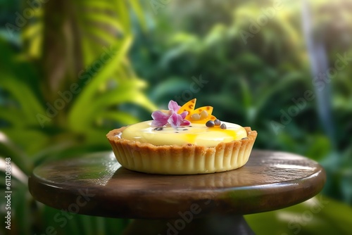 A luscious passionfruit pie with a creamy filling. generative AI photo