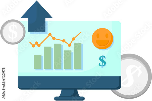 bar graph display on a computer monitor. share value goes up. share earnings growing