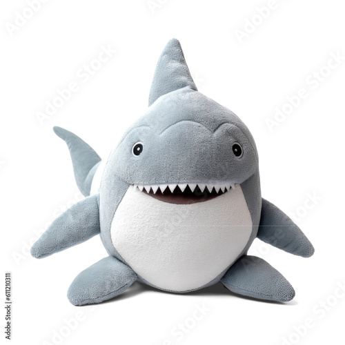 Stuffed shark toy isolated on transparent background. Fluffy soft shark fish toy Generative AI 