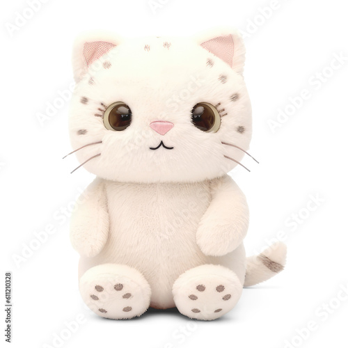 Stuffed cat toy isolated on transparent background. Fluffy soft cute kitten toy Generative AI 