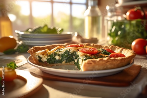 A wholesome homemade spinach and feta pie. generative AI