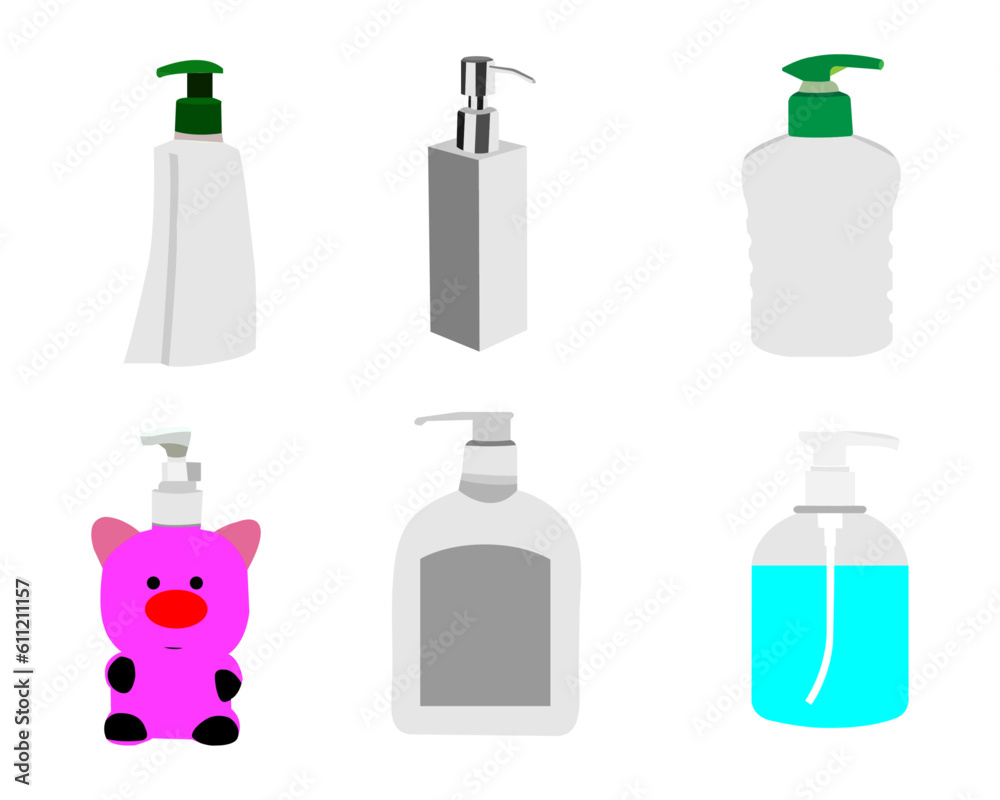 Vetor de Hand Hygiene. Sanitizer Bottle, Washing Hands. Vector Stock
