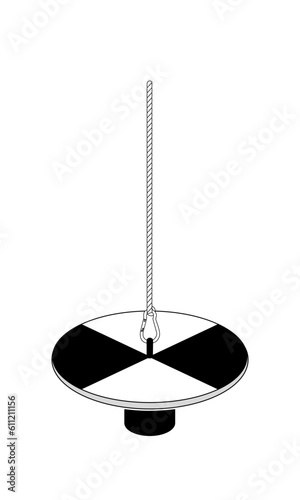 Secchi disk with rope isolate on white background. Black and white quadrants. Vector Illustration.