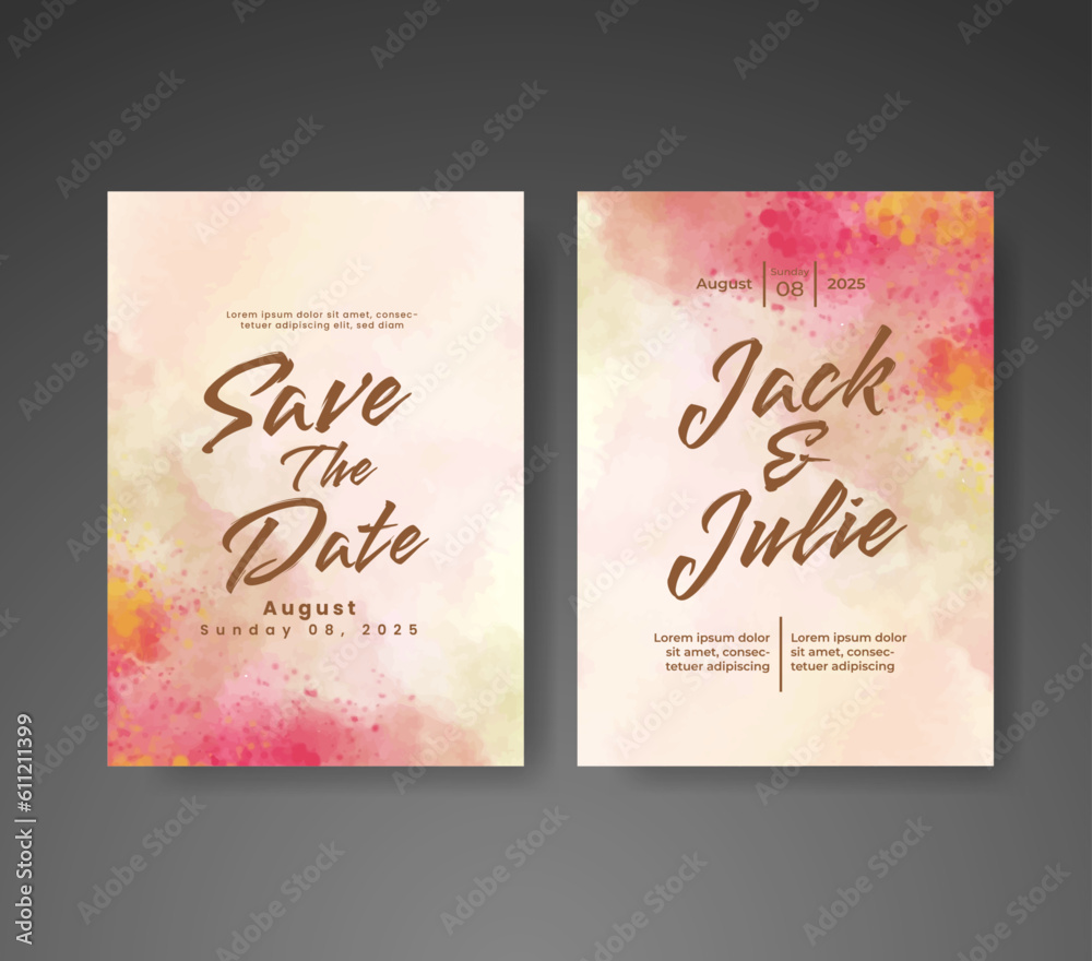 Wedding invitation with abstract watercolor background