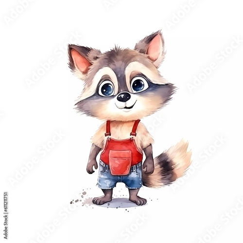Watercolor Raccoon. Generative AI. © mostafa