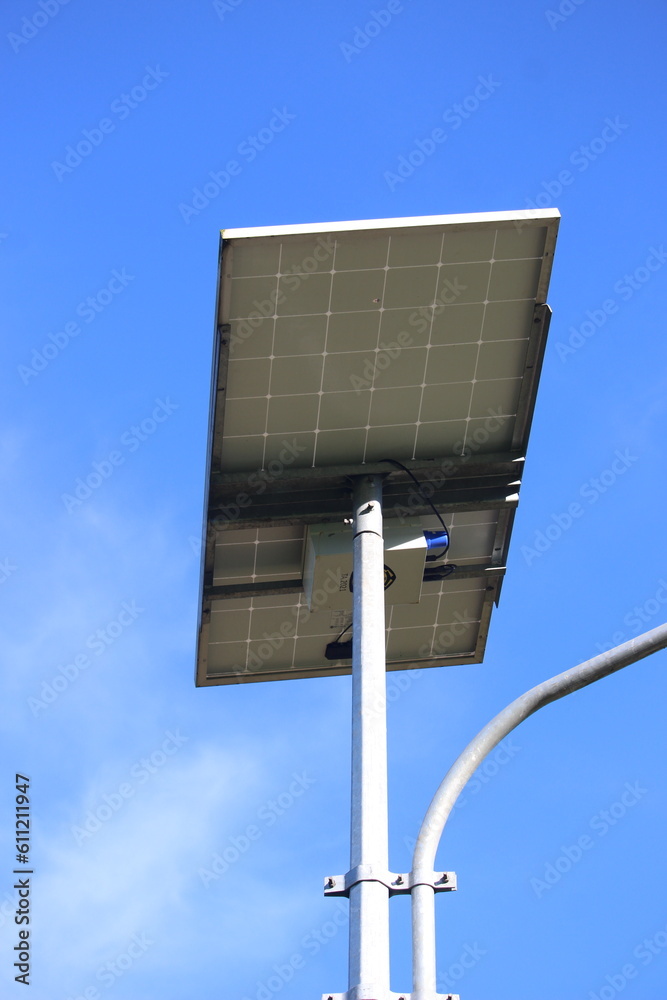 Low angle view of Solar Street Lighting Lamps, street lighting lamps that use sunlight as a source of electrical energy Low angle view of Solar Street Lighting Lamps, street lighting lamps that use sunlight as a source of electrical energy