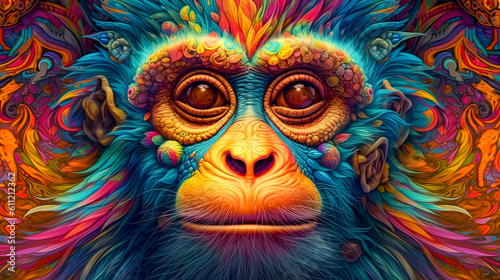 portrait of a monkey, Abstract art colorful painting monkey. Generative AI 