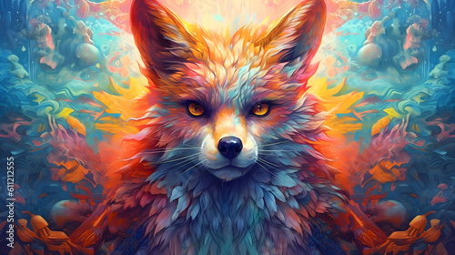 portrait of a fox, Abstract art colorful painting fox. Generative AI © Akash Tholiya